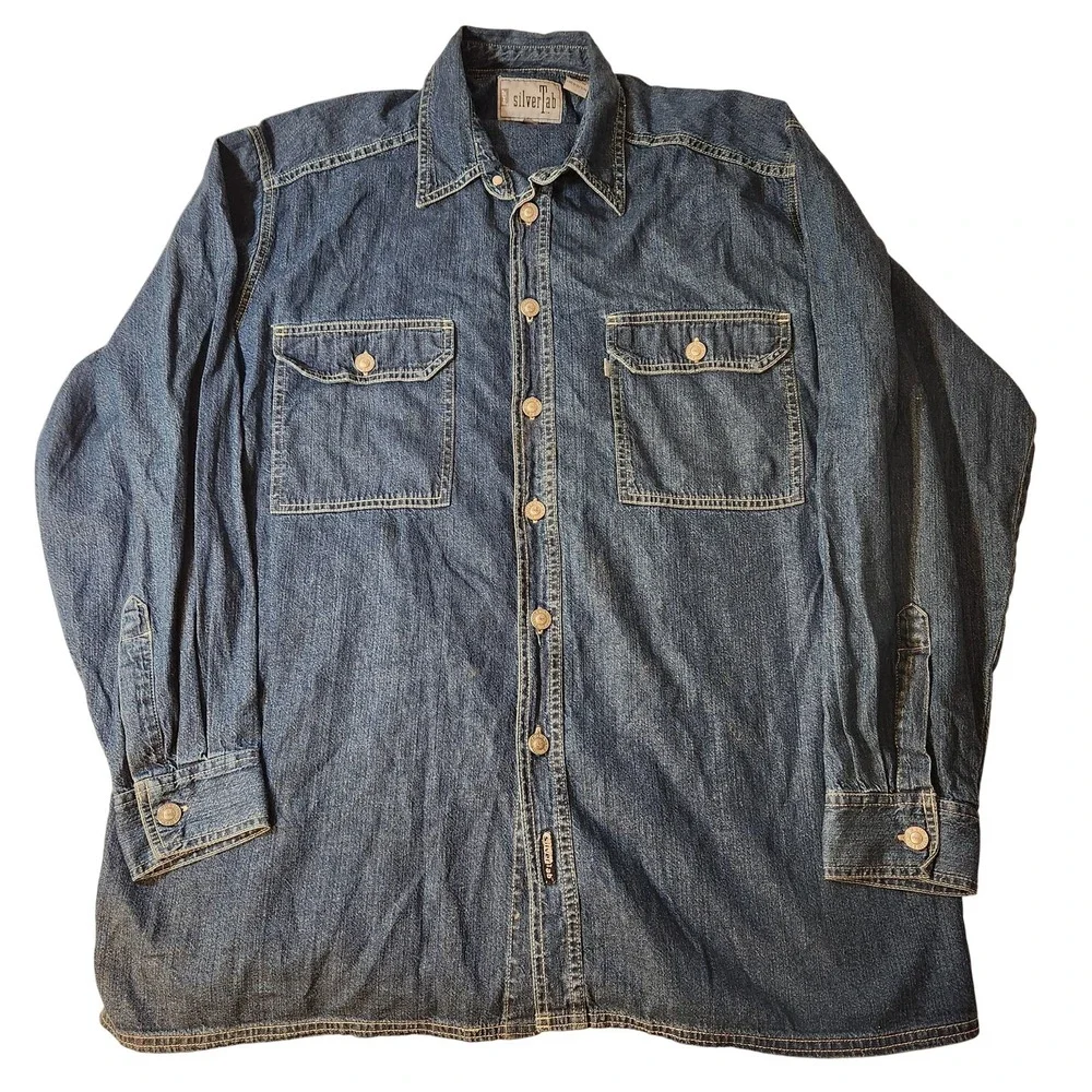 Vintage‎ Levis SilverTab Shirt Mens Large Denim Button Up Long Sleeve 90s Y2k